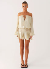 Eira Balloon Sleeve Mini Dress - Ivory