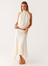 Evaden Low Rise Midi Skirt - Ivory