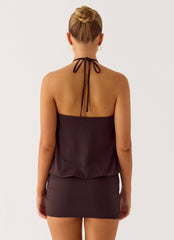 Jisoo Halter Mini Dress - Cool Chocolate