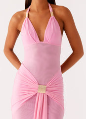 Miyah Halter Hardware Maxi Dress - Baby Pink
