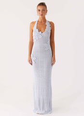 Novalee Flower Crochet Maxi Dress - Blue