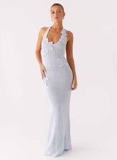 Novalee Flower Crochet Maxi Dress - Blue