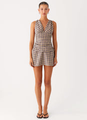 Tablo Drop Waist Mini Dress - Check Print
