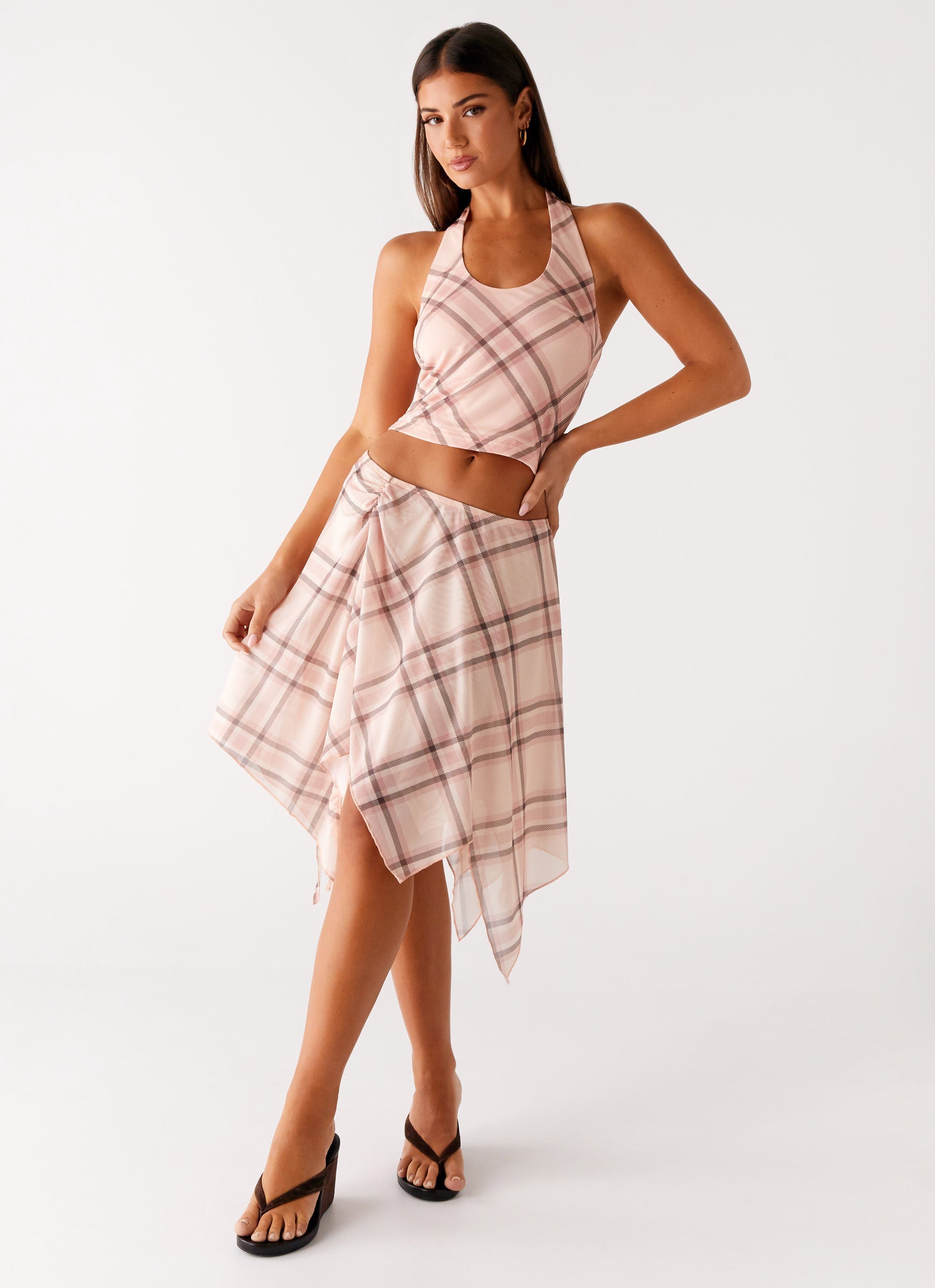 Fit Check Midi Skirt - Pink Check