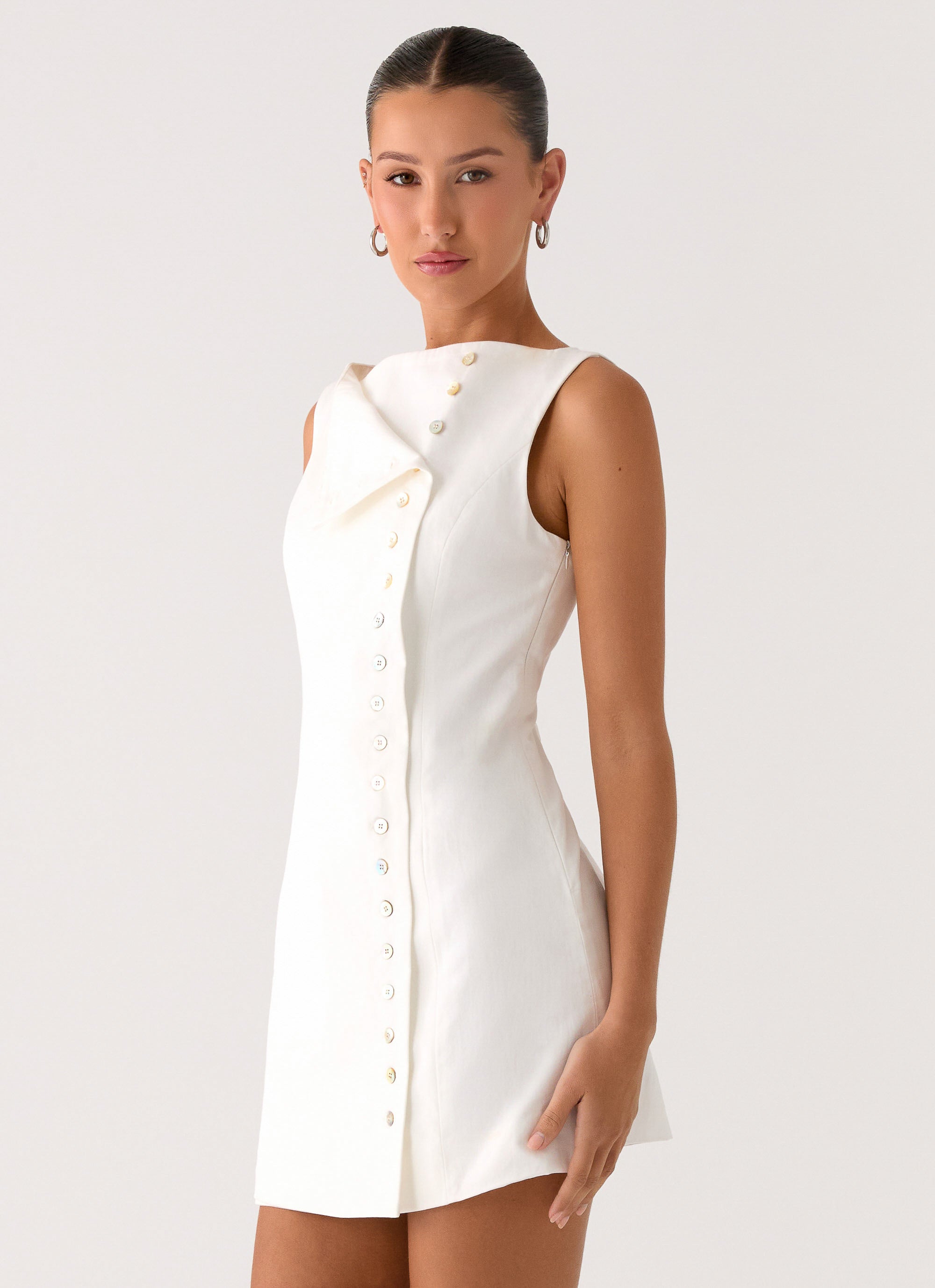 Golden Touch Cotton Mini Dress - White