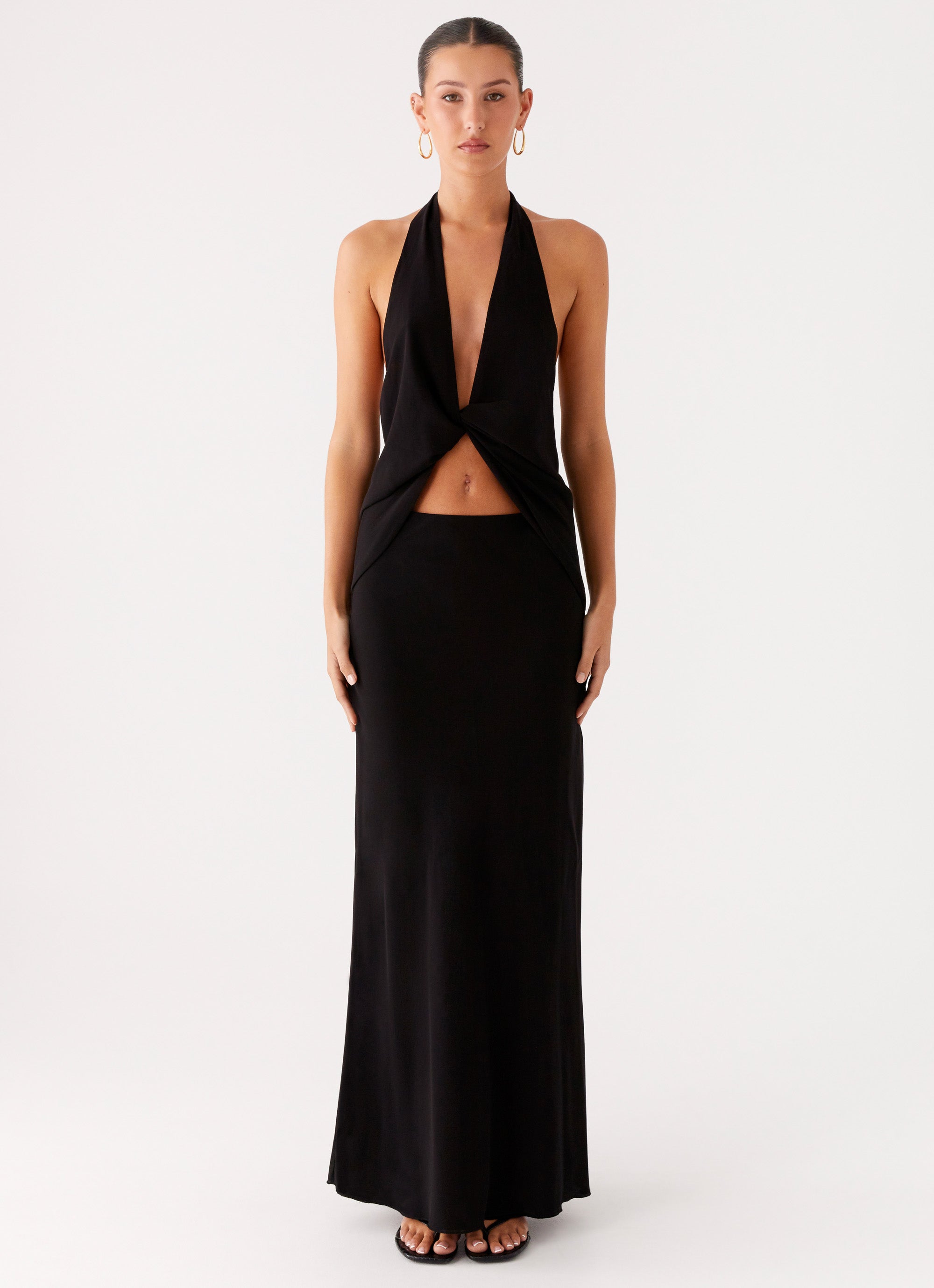 Michaella Chiffon Twist Top - Black