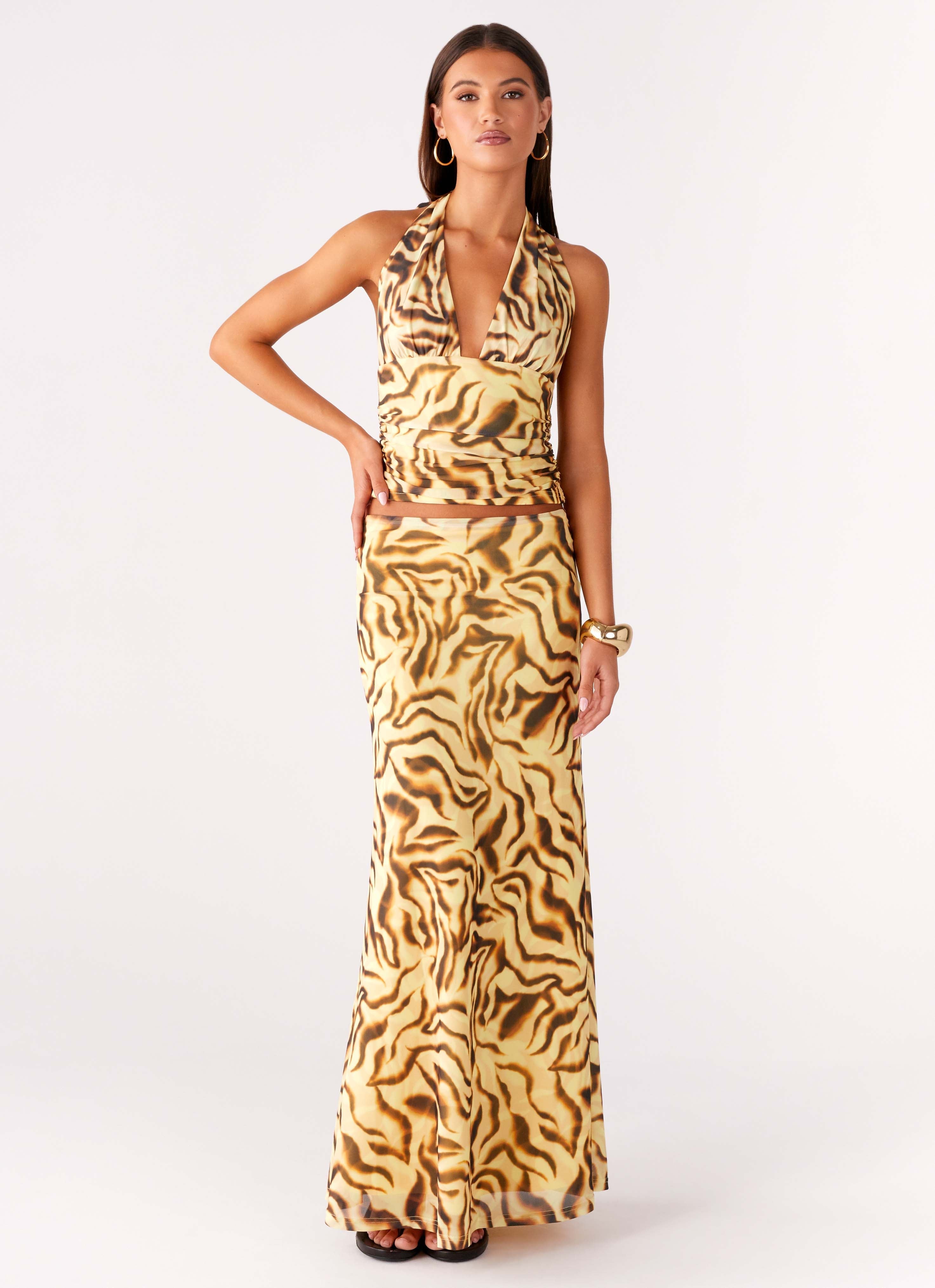 Not My Problem Hater Neck Top - Yellow Zebra
